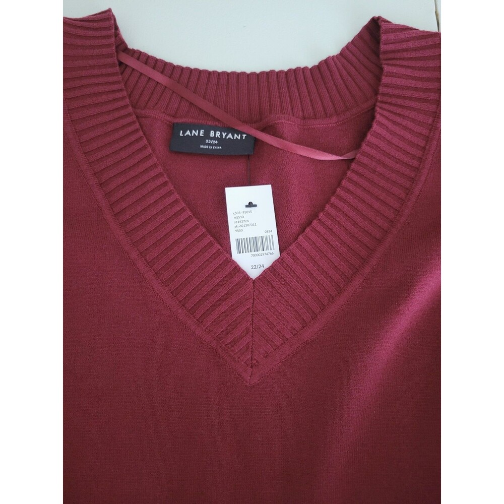 Lane Bryant 22/24 Berry Burgundy V-Neck Sweater Long Sleeve Plus NWT Cozy Knit - Picture 9 of 10